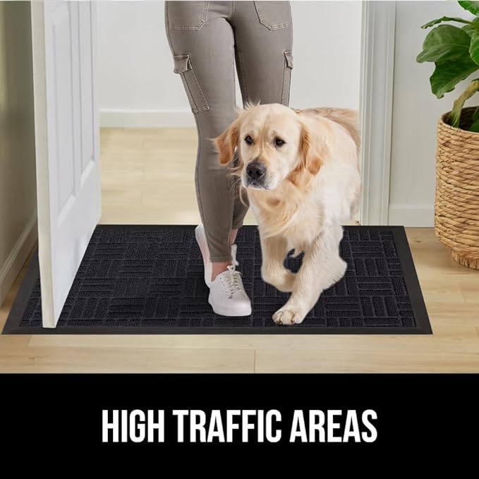 GORILLA GRIP 100% Waterproof All-Season WeatherMAX Doormat 35x23, US Designed Natural Rubber, Stain and Fade Resistant, Low Profile Indoor Outdoor Door Mats, Easy Clean Patio Mat, Black Maze