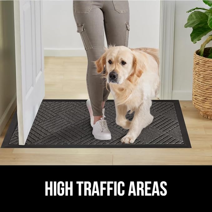 GORILLA GRIP 100% Waterproof All-Season WeatherMAX Doormat, 60x24, US Designed Natural Rubber, Stain and Fade Resistant, Low Profile Indoor Outdoor Door Mats, Easy Clean Patio Mat, Gray Diamond