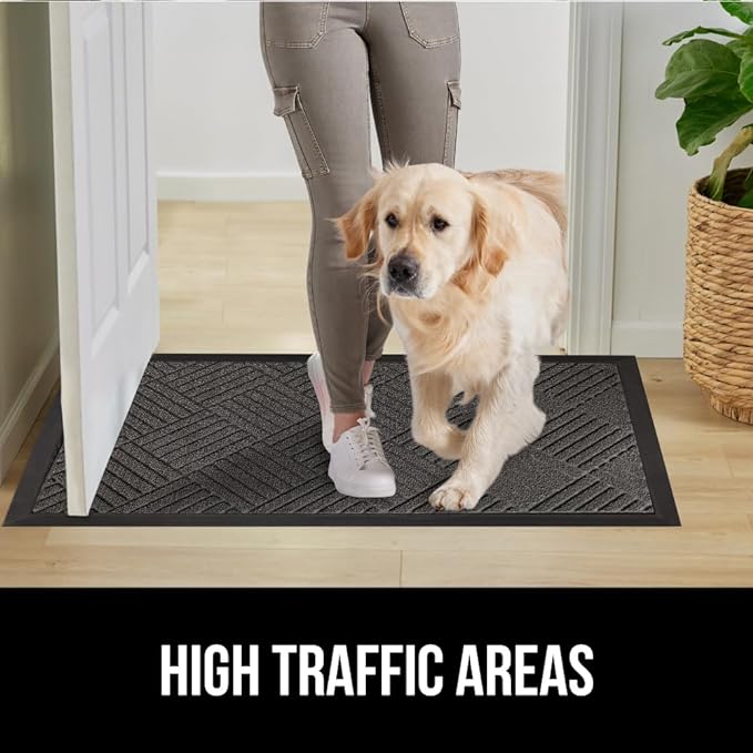 GORILLA GRIP 100% Waterproof All-Season WeatherMAX Doormat, 47x35, US Designed Natural Rubber, Stain and Fade Resistant, Low Profile Indoor Outdoor Door Mats, Easy Clean Patio Mat, Gray Diamond