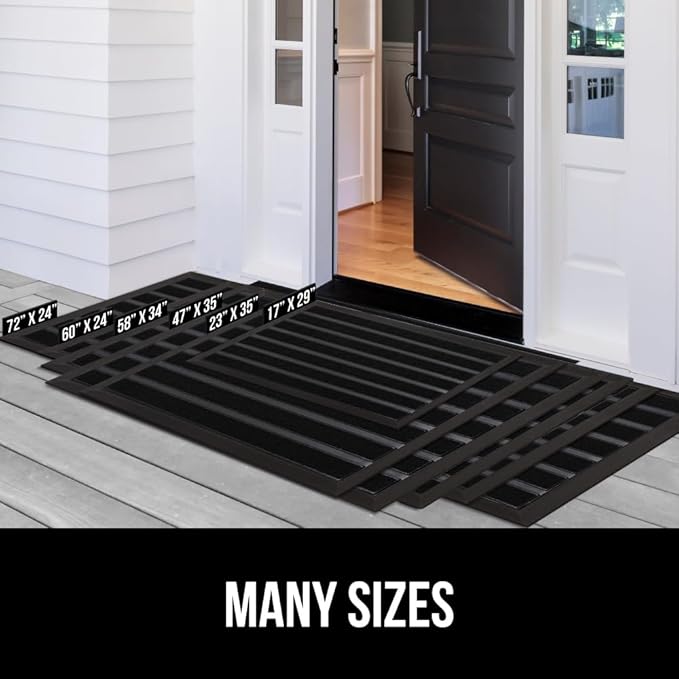 GORILLA GRIP 100% Waterproof All-Season WeatherMAX Doormat US Designed Natural Rubber, Stain and Fade Resistant, Low Profile Indoor Outdoor Door Mats, Easy Clean Patio Mat, 29x17, Black Stripe