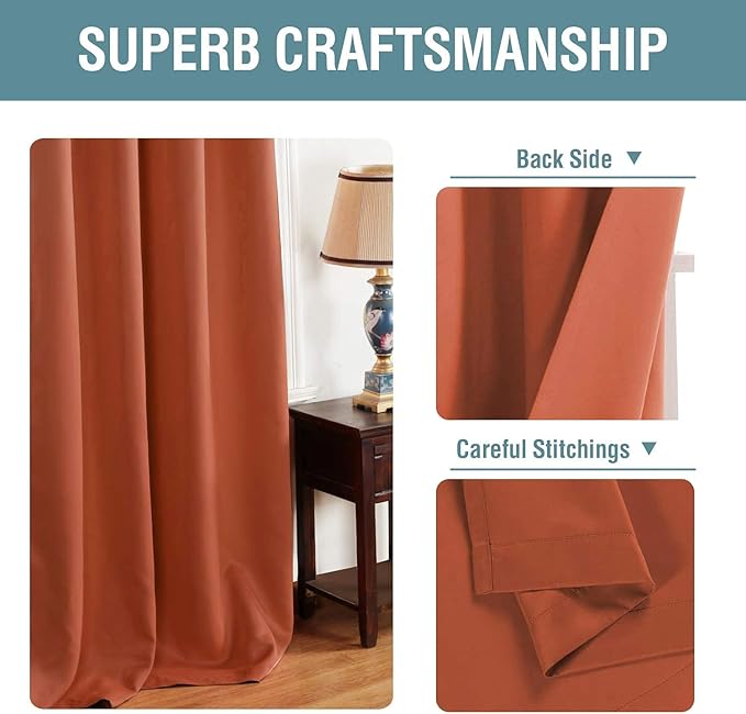 H.VERSAILTEX Blackout Curtain for Living Room Thermal Insulated Window Treatment Curtain 54 inch Length Energy Saving Solid Grommet Top Blackout Drape, One Panel, Orange, 52" W x 54" L