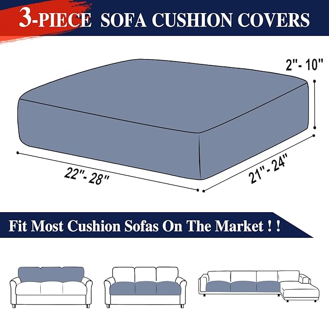 Couch Cushion Covers Seat Cushion Cover Stretch Couch Cover Separate Sectional Sofa Slipcovers Furniture Protector(3 Pieces for Seat or Sofa Backrest, Navy)