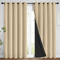 Yakamok Beige 100% Blackout Curtains, Thermal Insulated Total Blackout Drapes for Bedroom, Heat Blocking Window Curtains for Living Room(62Wx84L, 2 Panels)