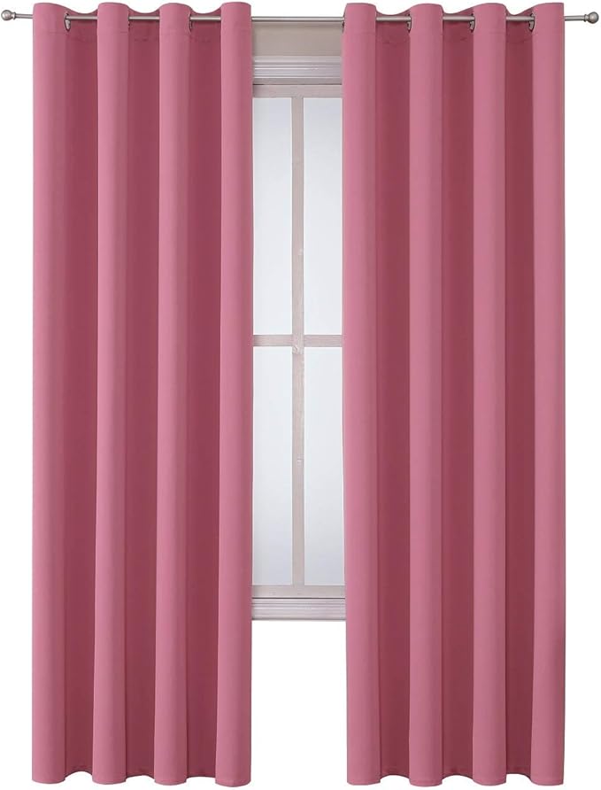 ChrisDowa Grommet Room Darkening Curtains for Bedroom and Living Room - 2 Panels Set Thermal Insulated Blackout Curtains (Pink, 52W x 72L )