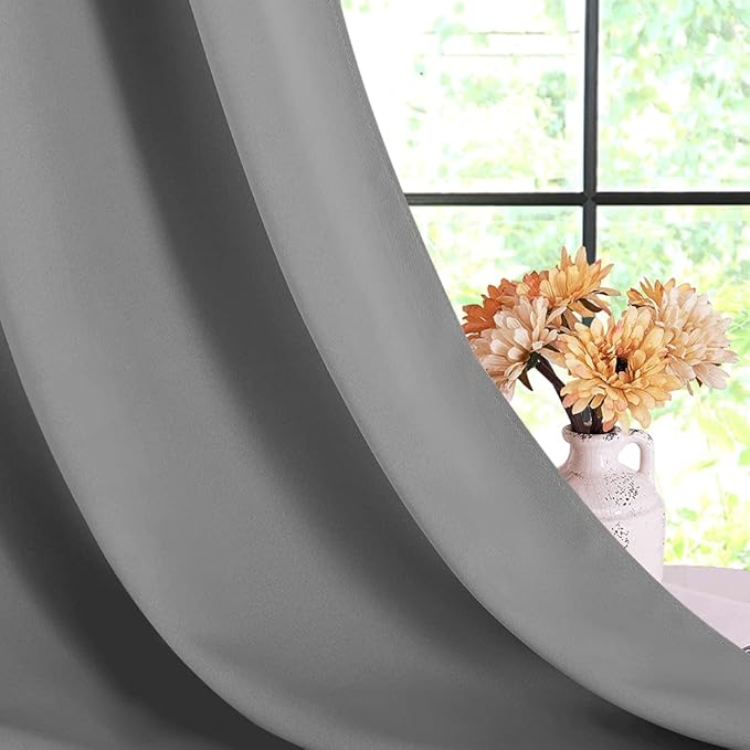 NICETOWN Silver Grey Small Window Blackout Curtain Panels for Bedroom, Thermal Insulated Grommet Top Blackout Draperies and Drapes (2 Panels, W42 x L45 -Inch)