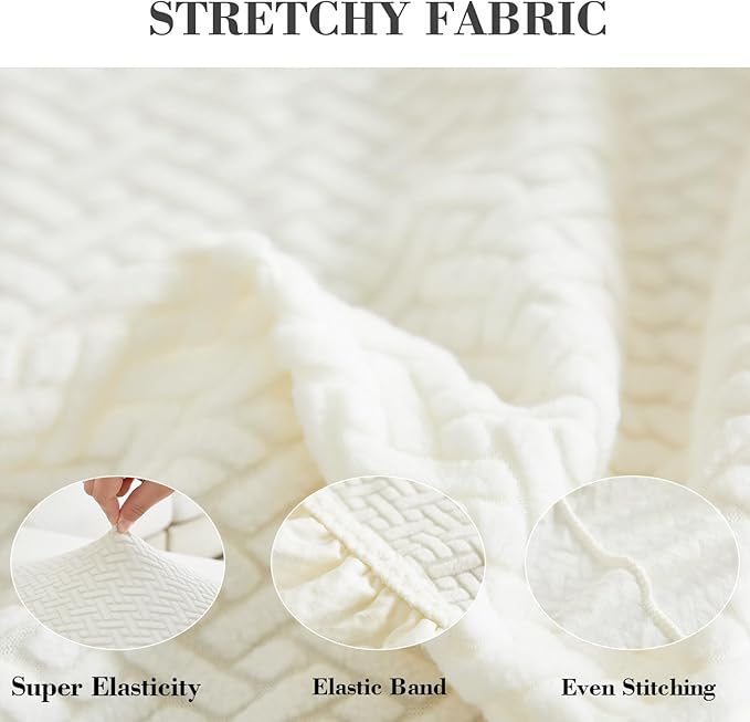 Sofa Covers Couch Covers for Sofa Pet Friendly Couch Cushion Covers Universal Sofa Covers Washable Stretch Slipcovers for Sectional Sofa (Texture Ivory White,Back Cover L)