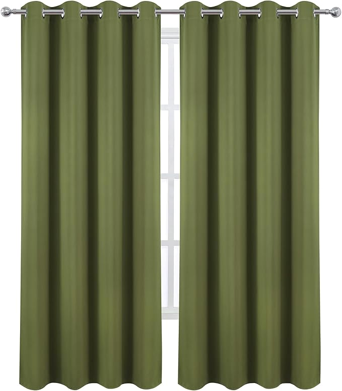 LEMOMO Blackout Curtains 52 x 90 Inch Long Olive Green Curtains Set of 2 Panels Room Darkening Curtains for Bedroom and Living Room
