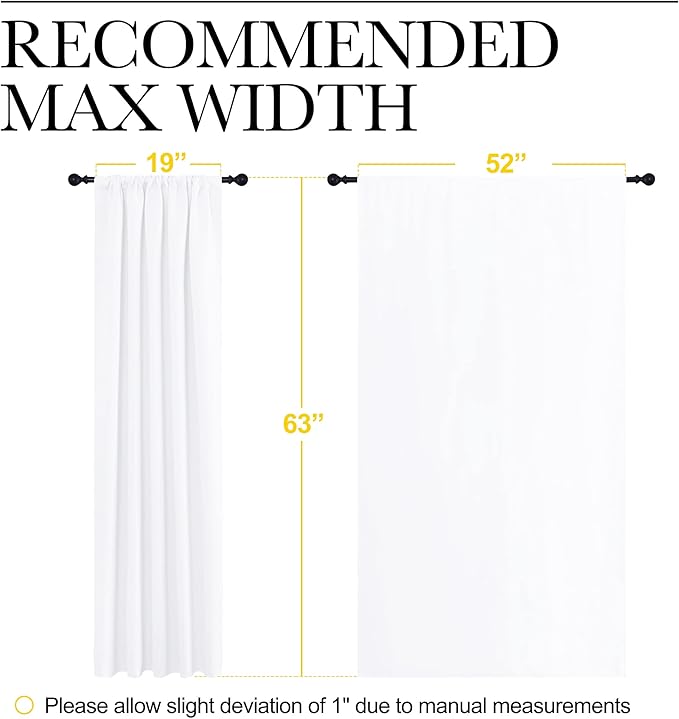NICETOWN Bedroom Window Curtain Panels - Window Treatment Rod Pocket Drapes for Nursery (White, 2 Panels, 52" by 63")