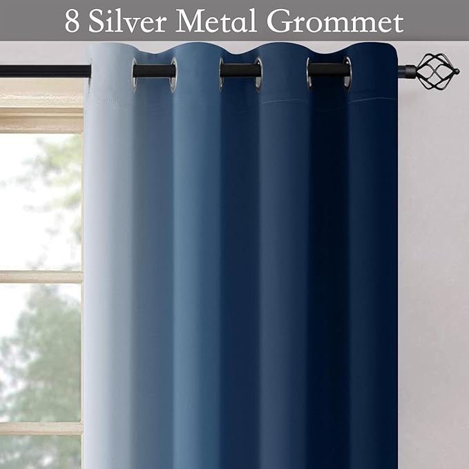 SimpleHome Ombre Room Darkening Curtains for Living Room, Light Blocking Dark Blue to Greyish White Thermal Insulated Grommet Window Curtains/Drapes for Bedroom, 2 Panels, 42x72 inches Length
