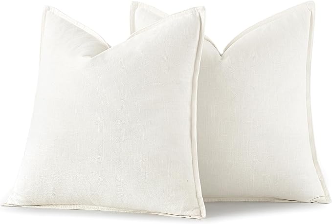 MIULEE Decorative Linen Euro Sham Pillow Covers 24x24 Cream White Boho Farmhouse Neutral Couch Throw Pillows for Bed Pack of 2 Accent Modern Pillowcase Sofa Livingroom Home Decor