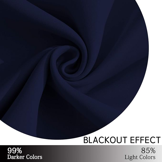 Yakamok Navy Blue Blackout Curtains for Bedroom, Light Blocking Window Treatment Drapes - Plain Solid Grommet Top Curtains(52Wx45L, 2 Panels)