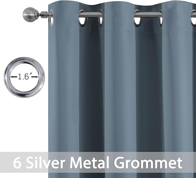 Yakamok 72 Inch Length Blackout Curtains for Bedroom, Room Darkening Thermal Insulated Solid Grommet Panels for Living Room(42Wx72L, Stone Blue, 2 Panels)