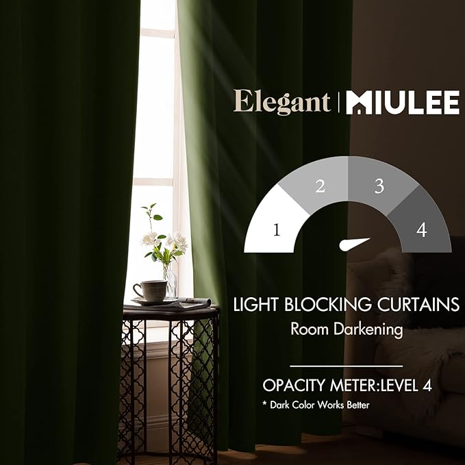 MIULEE Blackout Curtains 96 Inches Long for Bedroom Living Room Thermal Insulated Room Darkening Grommet Top Solid Light Blocking Drapery Set of 2 Window Panels Olive Green