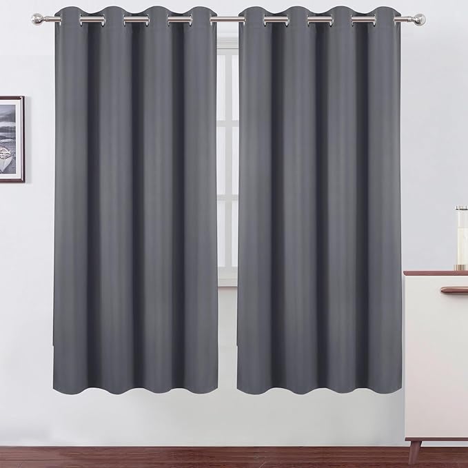 LEMOMO Blackout Curtains 66 x 72 Inch Long Grey Curtains Set of 2 Panels Room Darkening Curtains for Bedroom and Living Room