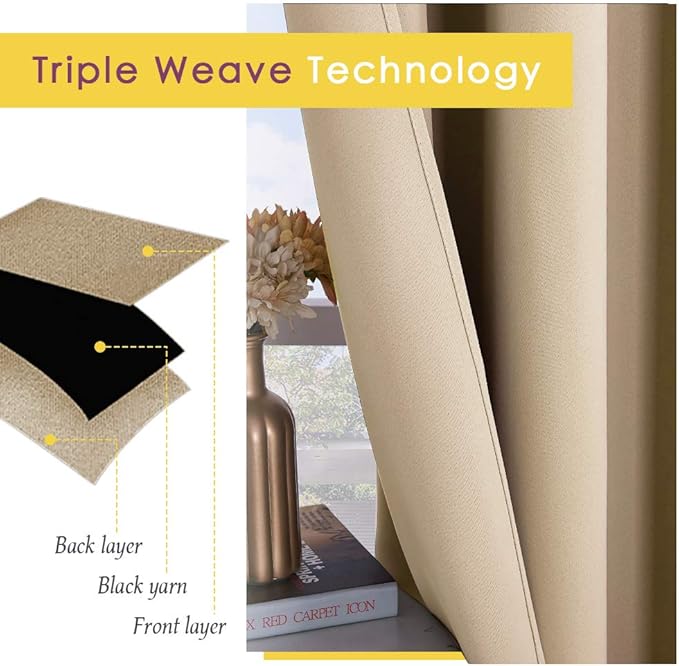 NICETOWN Room Darkening Curtain Panels for Living Room, Thermal Insulated Grommet Room Darkening Draperies/Drapes for Window (Biscotti Beige, 2 Panels, W42 x L45 -Inch)