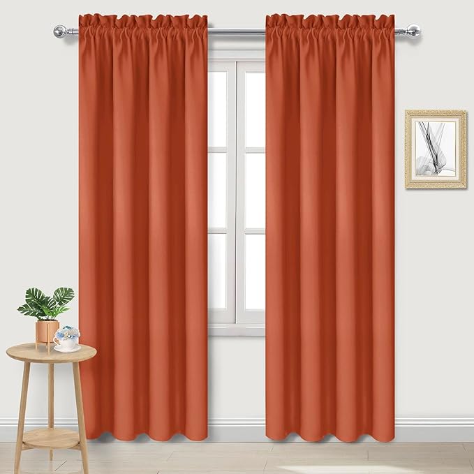DWCN Blackout Curtains Thermal Insulated, Energy Saving & Noise Reducing Bedroom and Living Room Curtains, Burnt Ochre, W 42x L 84 Inch, Set of 2 Rod Pocket Curtain Panels