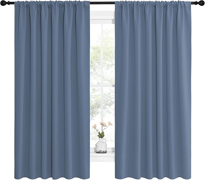 NICETOWN Blackout Curtains for Bedroom, Blackout Curtain Panels, Window Treatment Energy Saving Thermal Insulated Solid Rod Pocket Blackout Drapes/Draperies (Stone Blue, 1 Pair, 62 by 63-inch)