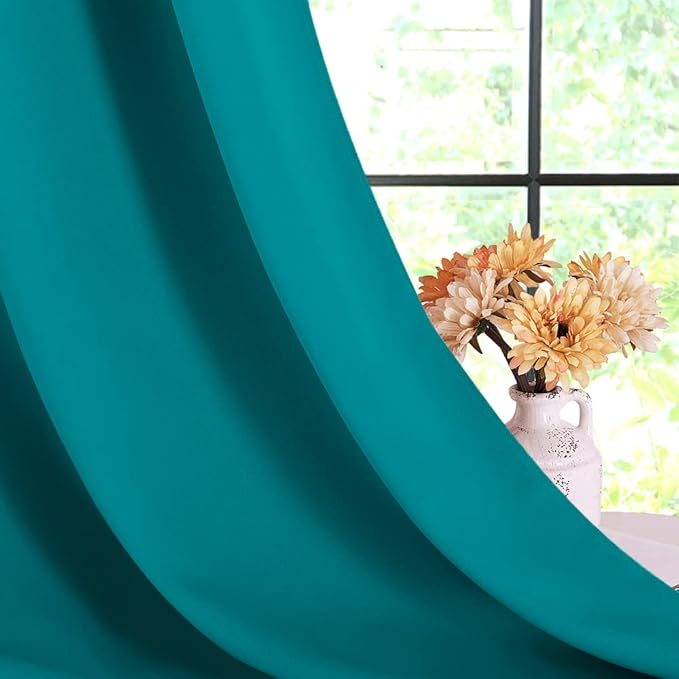 NICETOWN Peacock Teal Thermal Insulated Curtains Blackout Draperies, Window Treatment Solid Grommet Room Darkening Drape Panels for Bedroom (Set of 2, 70 by 54 inches Long)