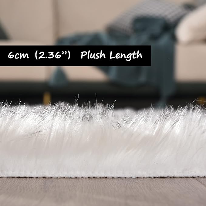 Goolela Round Sheepskin Rugs 4ft Circle Fluffy Faux Fur Rug Shaggy Rug for Bedroom Dorm Living Room Plush Shag - White with Grey Tips