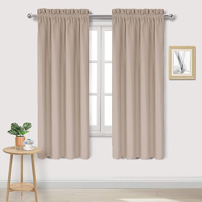 DWCN Blackout Curtains for Living Room Thermal Insulated, Energy Saving & Noise Reducing Bedroom Curtains, Camel, W 38x L 63 Inch, Set of 2 Rod Pocket Curtain Panels