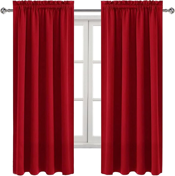 DWCN Blackout Curtains for Bedroom - Thermal Insulated Privacy Energy Saving Rod Pocket Drapes for Living Room, W 38 x L 72 Inch, Red, Set of 2