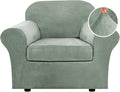 H.VERSAILTEX Rich Velvet Stretch 2 Piece Cover Chair Slipcover Sofa Cover Furniture Protector Couch Soft with Elastic Bottom Chair Couch Cover with Arms Width Up to 49 Inch(Chair, Sea Grass)