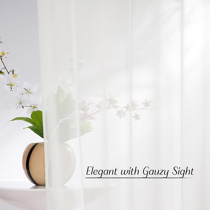 NICETOWN Sheer Curtains for Living Room 96 inches Long, Grommet Casual Style Airy & Breathable with Light Filtering Drapes for Bedroom/Living Room, W54 x L96, Natural, 2 Panels
