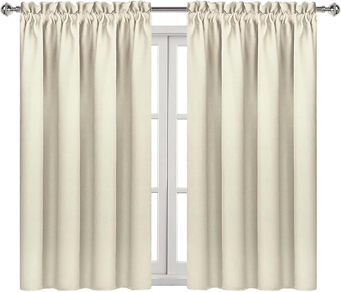 DWCN Blackout Curtains for Bedroom – Rod Pocket Thermal Insulated Noise Reducing Noise Reducing Drapes for Living Room, W 38 x L 45 Inch, 2 Panels, Light Beige