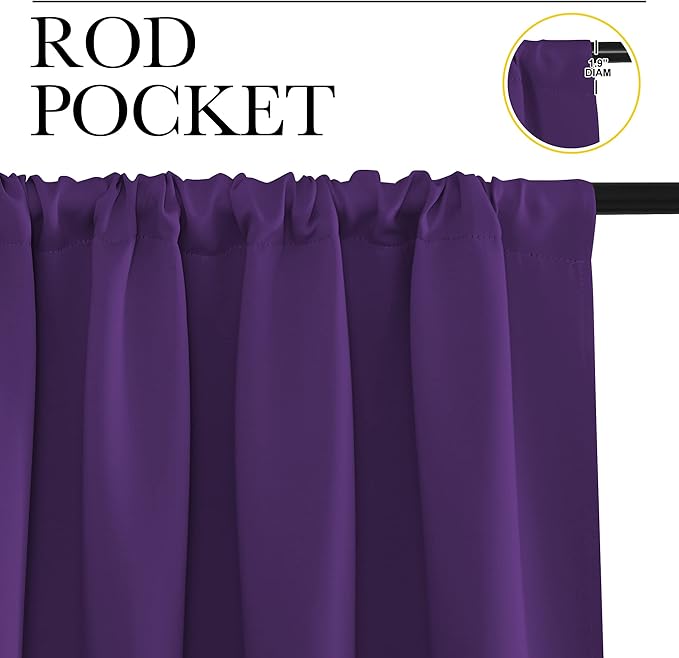 NICETOWN Kitchen Curtains, Royal Purple, 34" x 40", Set of 2, Short Blackout Curtains & Drapes, Thermal Insulated Rod Pocket Window Treatment Draperies for Nursery