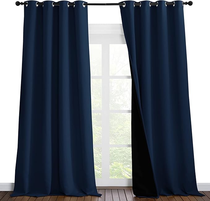 NICETOWN 100% Blackout Curtains 102 inches Long, Noise Reduction Window Treatment Curtains, Thermal Insulated Energy Smart Drapes and Draperies for Apartment Decor, Navy Blue, Set of 2, 55 inches W