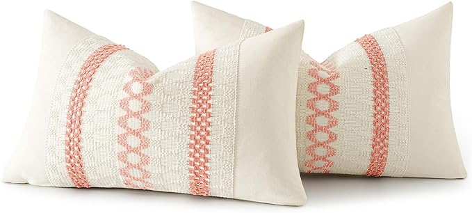 MIULEE Set of 2 Coral Red Boho Valentines Decorative Lumbar Pillow Covers 12x20 Inch Farmhouse Rustic Couch Throw Pillows Modern Spring Cushion Covers Cute Macrame Woven Home Decor for Bed Sofa Chair
