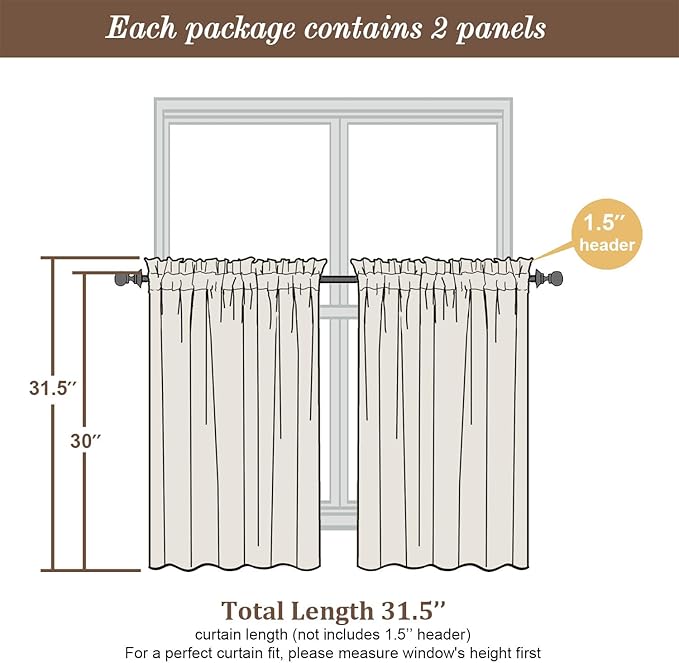 Chyhomenyc Sheer Curtains 30 inch Length 2 Panels - Light Filtering Voile Rod Pocket Short Window Curtians for Bathroom Living Room Farmhouse Small Windows, 42Wx30L inches, Denim Blue