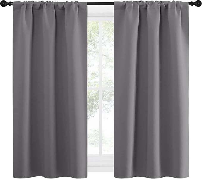 NICETOWN Grey Window Curtains for Bedroom - Home Decoration Thermal Insulated Rod Pocket Blackout Blinds & Drapes for Small Windows (Gray, 2 Panels, W34 x L54 -Inch)