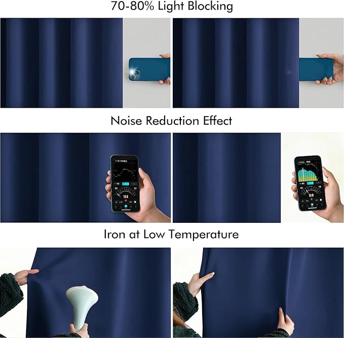 MIULEE Navy Blue Back Tab Blackout Curtains 108 Inch Long 2 Panels Set for Bedroom, Rod Pocket/Pinch Pleat Extra Long Thermal Insulated Living Room Darkening Pleated Light Blocking Drapes