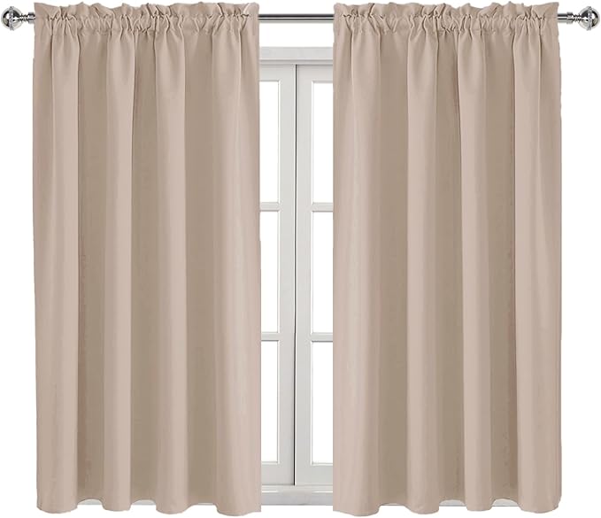 DWCN Blackout Curtains for Living Room Thermal Insulated, Energy Saving & Noise Reducing Bedroom Curtains, Camel, W 52x L 45 Inch, Set of 2 Rod Pocket Curtain Panels