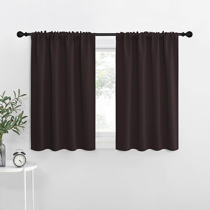 NICETOWN Kitchen Curtains, Toffee Brown, 34" x 40", Set of 2, Short Blackout Drapes, Thermal Insulated Rod Pocket Window Treatment Draperies for Nursery