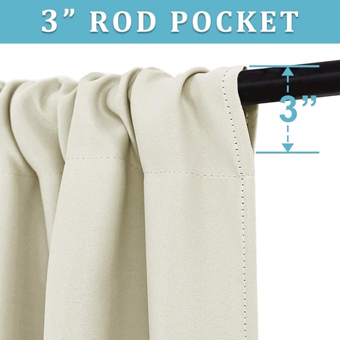 RYB HOME Curtains for Bedroom 102 inches Long, Privacy Thermal Insultaed Sunlignt Heat Blocking Drapes for Sliding Patio Door, Width 42 by Length 102, Beige, 2 Panels Set