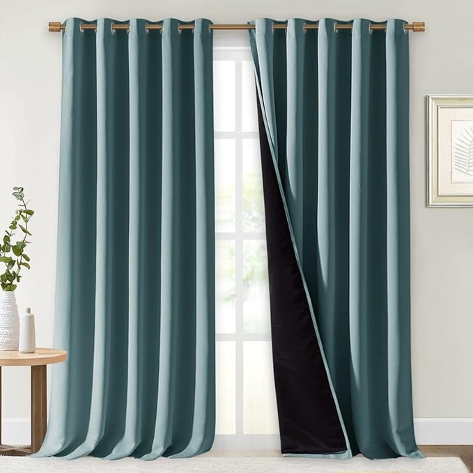 NICETOWN Full Shading Curtains for Windows, Super Heavy-Duty Black Lined Blackout Cold Blocking Curtains for Bedroom, Privacy Assured Window Treatment (Aqua, Pack of 2, 70 inches W x 95 inches L)