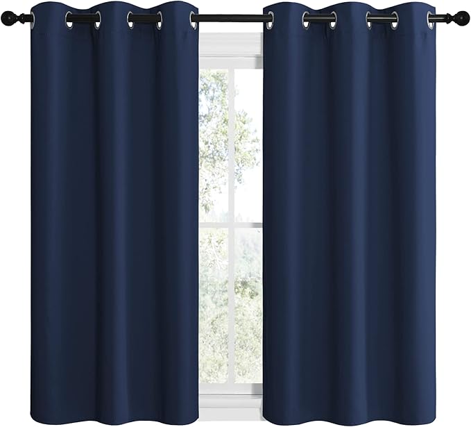 NICETOWN Blackout Curtain Panels, Window Treatment Energy Saving Thermal Insulated Solid Grommet Blackout Drapes/Draperies (Navy, 1 Pair, 42 by 48-inch)