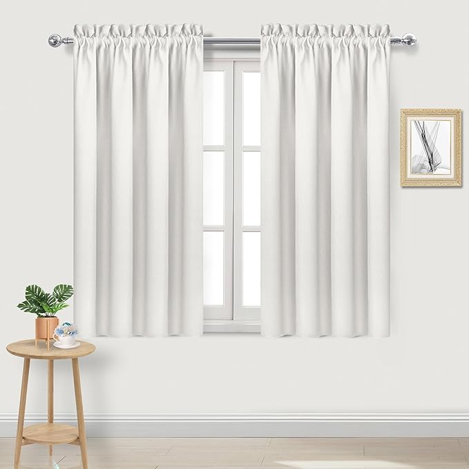 DWCN Blackout Curtains Thermal Insulated, Energy Saving & Noise Reducing Bedroom and Living Room Curtains, Ivory, W 42x L 45 Inch, Set of 2 Rod Pocket Curtain Panels