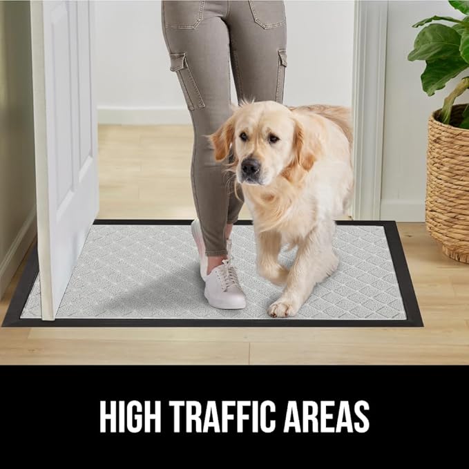 GORILLA GRIP 100% Waterproof All-Season WeatherMAX Doormat US Designed Natural Rubber, Stain and Fade Resistant, Low Profile Indoor Outdoor Door Mats, Easy Clean Patio Mat, 29x17, Light Gray