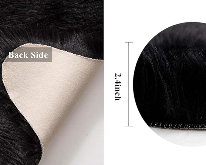 MIULEE Fluffy Rug Soft Shaggy Faux Fur Area Rug Luxury Plush Sheepskin Carpet for Halloween Bedroom Living Room Sofa Chair 2 x 3 Feet, Black