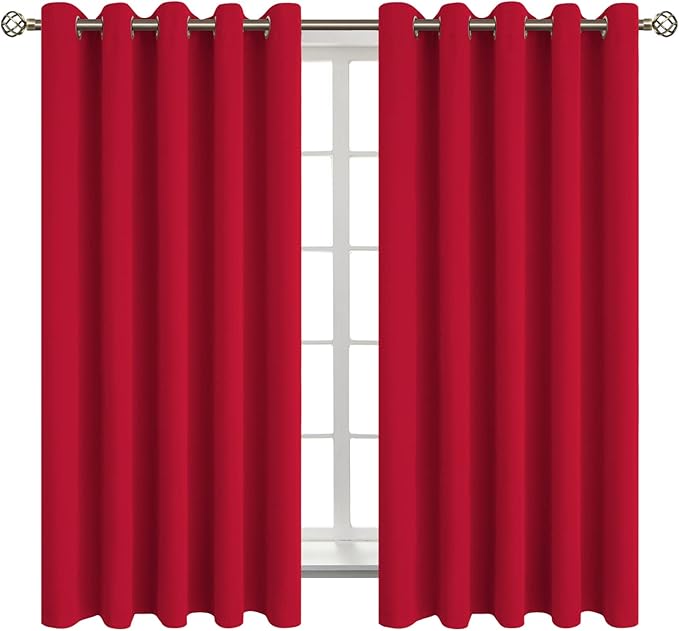 BGment Room Darkening Curtains 63 Inches Long - Grommet Thermal Insulated Drapes Window Treatment Curtains for Bedroom, 2 Panels, 70 x 63 Inch, Red