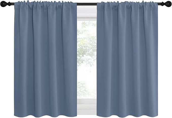 NICETOWN RV Blackout Curtains for Camper Windows, Short Blackout Curtains & Drapes, Thermal Insulated Blackout Curtain Panels for Kids Room, Play Room (Stone Blue, 34" Wide by 30" Long, 2 PCs)