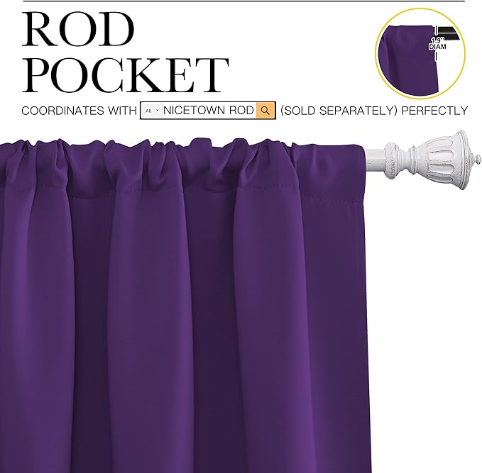 NICETOWN Kitchen Curtains Blackout Drapes & Curtains, Energy Smart Window Treatment Curtain Panels for Bedroom (Royal Purple, 34 in x 45 in (W x L), Set of 2)
