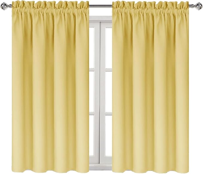 DWCN Blackout Curtains for Bedroom – Rod Pocket Thermal Insulated Noise Reducing Noise Reducing Drapes for Living Room, W 42 x L 45 Inch, 2 Panels, Light Yellow