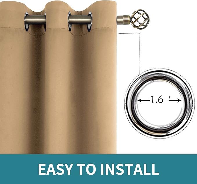 BGment Blackout Curtains for Bedroom - Grommet Thermal Insulated Room Darkening Curtains for Living Room, Set of 2 Panels (38 x 45 Inch, Khaki)