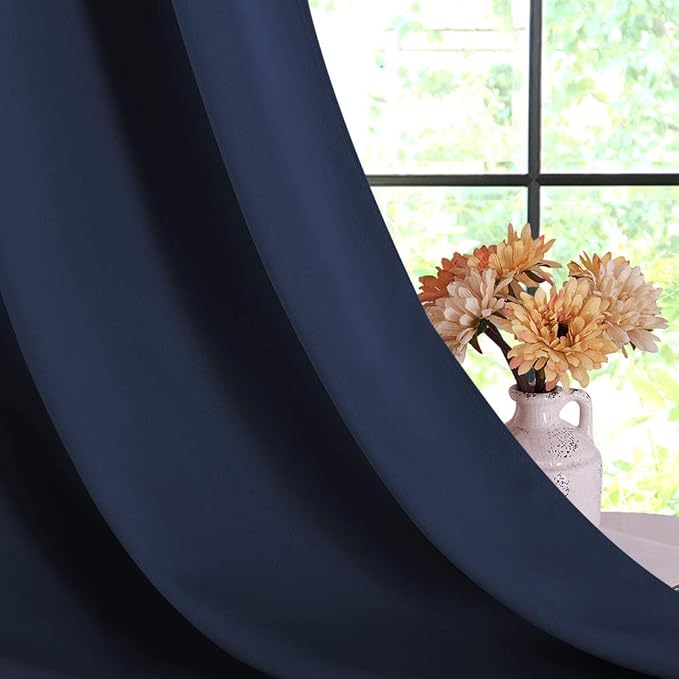 NICETOWN Blackout Curtain Panels, Window Treatment Energy Saving Thermal Insulated Solid Grommet Blackout Drapes/Draperies (Navy, 1 Pair, 60 by 84-inch)