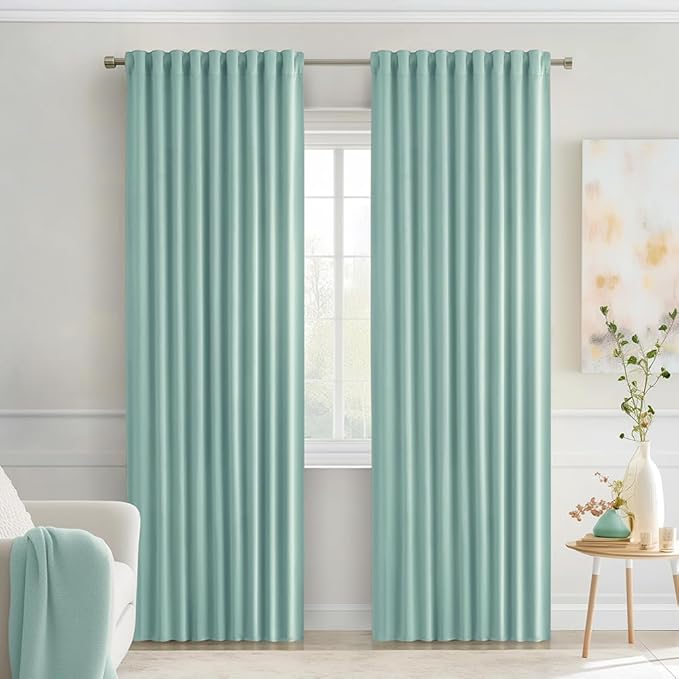 MIULEE Aqua Back Tab Blackout Curtains 90 Inches Long 2 Panels Set for Living Room Bedroom Privacy, Rod Pocket/Pinch Pleat Thermal Insulated Room Darkening Pleated Light Blocking Drapes