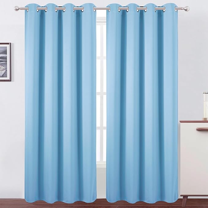 LEMOMO Blackout Curtains 52 x 120 Inch Long Sky Blue Curtains Set of 2 Panels Room Darkening Curtains for Bedroom and Living Room